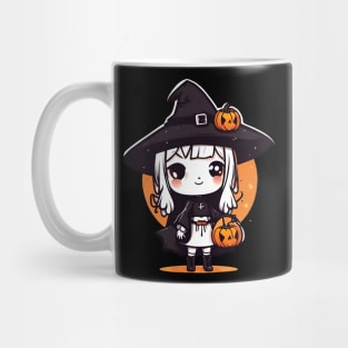 Witchcraft cute anime characters Chibi style with pumpkin Halloween Mug